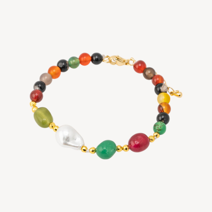 Bracciale con Pietre Dure e Perle di Maiorca 18,5cm + 5cm con Ematite Dorata