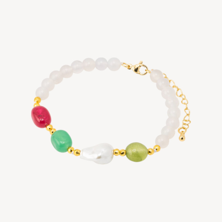 Bracciale con Pietre Dure e Perle di Maiorca 18,5cm + 5cm con Ematite Dorata e Agata Bianca