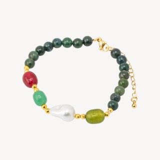 Bracciale con Pietre Dure e Perle di Maiorca 18,5cm + 5cm con Ematite Dorata e Agata Indiana