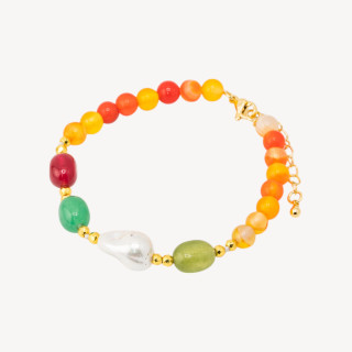 Bracciale con Pietre Dure e Perle di Maiorca 18,5cm + 5cm con Ematite Dorata e Corniola