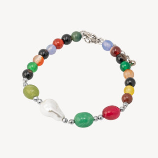 Bracciale con Pietre Dure e Perle di Maiorca 18,5cm + 5cm con Ematite e Giada Multicolor