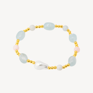 Bracciale Elastico con Pietre Sassi Burattati e Perle di Maiorca con Ematite Dorata e Giada Berillo