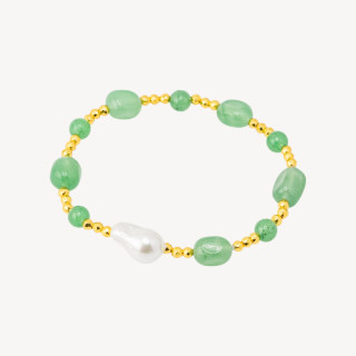 Bracciale Elastico con Pietre Sassi Burattati e Perle di Maiorca con Ematite Dorata e Giada Verde