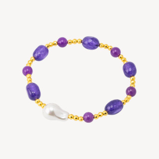 Bracciale Elastico con Pietre Sassi Burattati e Perle di Maiorca con Ematite Dorata e Giada Viola