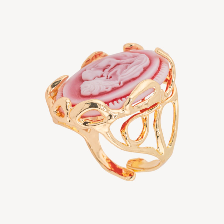 Anello Regolabile in Bronzo Dorato Collezione AURORA-1 con Cammeo in Resina con Donna | Gioiello Artigianale Donna 24x32mm