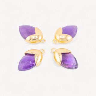 Pendente Componente Di Pietre Dure Incastonate Con Bronzo Ghianda 1 Anellino 12,5x20mm 8pz Dorato Ametista