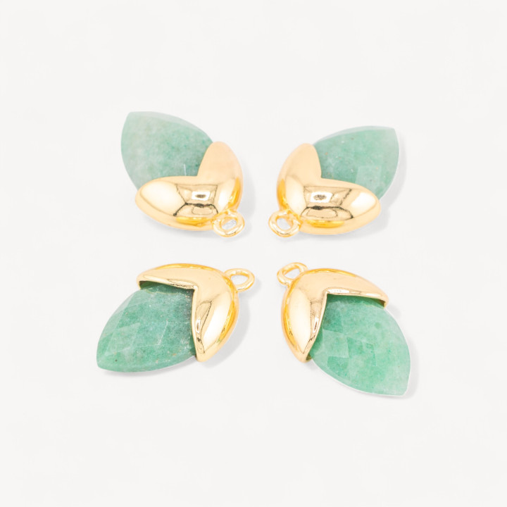 Pendente Componente Di Pietre Dure Incastonate Con Bronzo Ghianda 1 Anellino 12,5x20mm 8pz Dorato Avventurina Verde