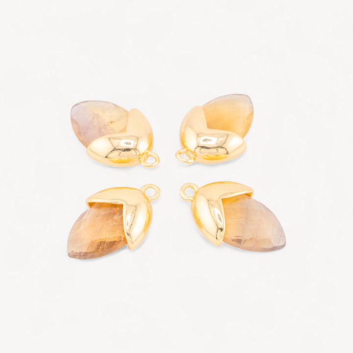 Pendente Componente Di Pietre Dure Incastonate Con Bronzo Ghianda 1 Anellino 12,5x20mm 8pz Dorato Eosite