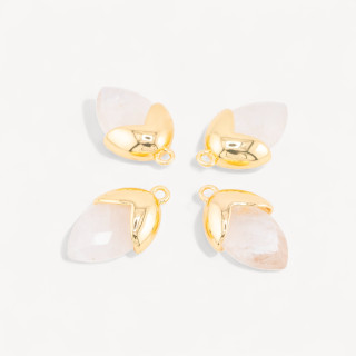 Pendente Componente Di Pietre Dure Incastonate Con Bronzo Ghianda 1 Anellino 12,5x20mm 8pz Dorato Giada Bianca