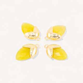 Pendente Componente Di Pietre Dure Incastonate Con Bronzo Ghianda 1 Anellino 12,5x20mm 8pz Dorato Giada Gialla