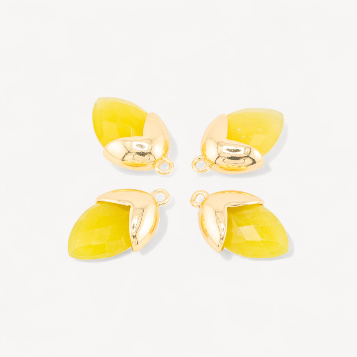 Pendente Componente Di Pietre Dure Incastonate Con Bronzo Ghianda 1 Anellino 12,5x20mm 8pz Dorato Giada Gialla