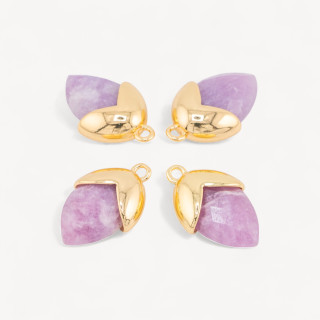 Pendente Componente Di Pietre Dure Incastonate Con Bronzo Ghianda 1 Anellino 12,5x20mm 8pz Dorato Giada Kunzite