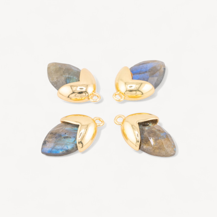 Pendente Componente Di Pietre Dure Incastonate Con Bronzo Ghianda 1 Anellino 12,5x20mm 8pz Dorato Labradorite