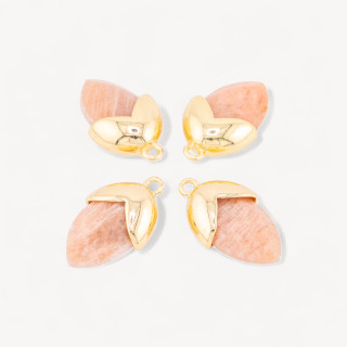 Pendente Componente Di Pietre Dure Incastonate Con Bronzo Ghianda 1 Anellino 12,5x20mm 8pz Dorato Pietra del Sole Rosa