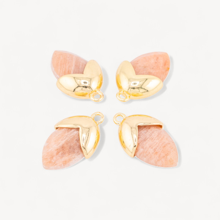 Pendente Componente Di Pietre Dure Incastonate Con Bronzo Ghianda 1 Anellino 12,5x20mm 8pz Dorato Pietra del Sole Rosa