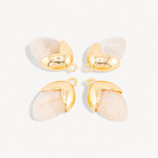 Pendente Componente Di Pietre Dure Incastonate Con Bronzo Ghianda 1 Anellino 12,5x20mm 8pz Dorato Quarzo