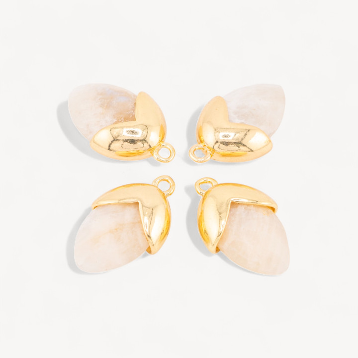 Pendente Componente Di Pietre Dure Incastonate Con Bronzo Ghianda 1 Anellino 12,5x20mm 8pz Dorato Quarzo