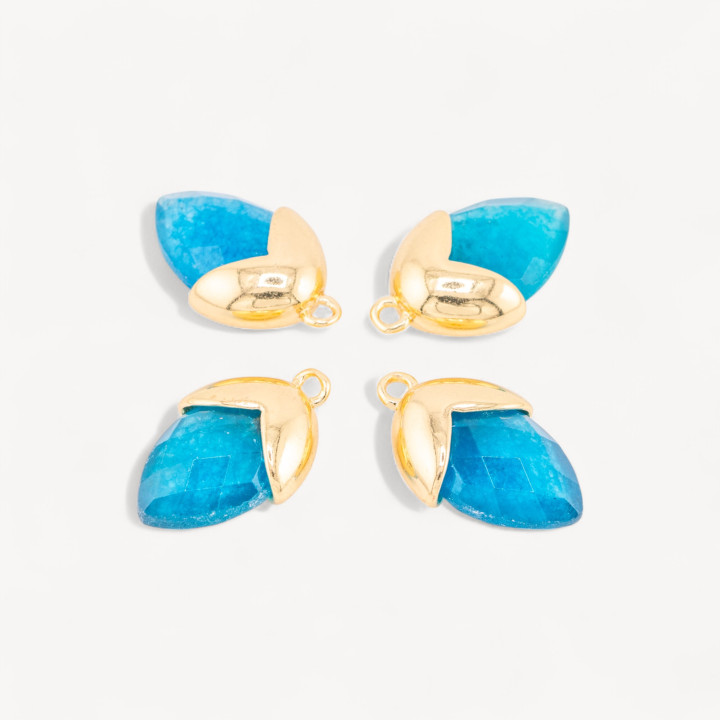 Pendente Componente Di Pietre Dure Incastonate Con Bronzo Ghianda 1 Anellino 12,5x20mm 8pz Dorato Quarzo Blu