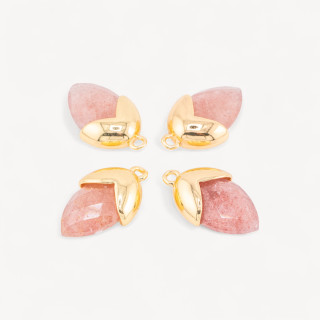 Pendente Componente Di Pietre Dure Incastonate Con Bronzo Ghianda 1 Anellino 12,5x20mm 8pz Dorato Quarzo Fragola