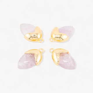 Pendente Componente Di Pietre Dure Incastonate Con Bronzo Ghianda 1 Anellino 12,5x20mm 8pz Dorato Quarzo Rosa