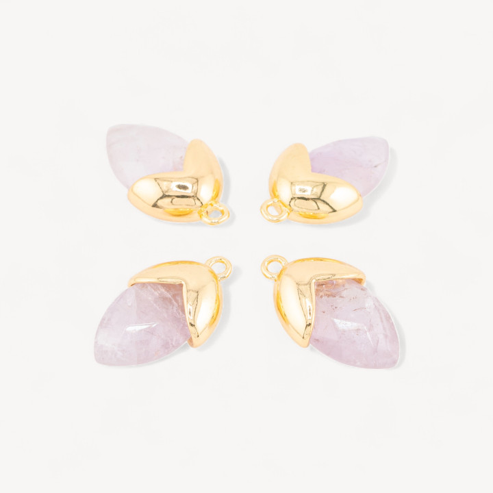 Pendente Componente Di Pietre Dure Incastonate Con Bronzo Ghianda 1 Anellino 12,5x20mm 8pz Dorato Quarzo Rosa