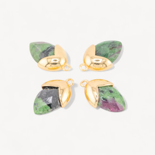 Pendente Componente Di Pietre Dure Incastonate Con Bronzo Ghianda 1 Anellino 12,5x20mm 8pz Dorato Rubizoisite