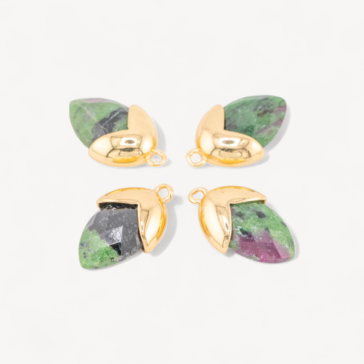 Pendente Componente Di Pietre Dure Incastonate Con Bronzo Ghianda 1 Anellino 12,5x20mm 8pz Dorato Rubizoisite