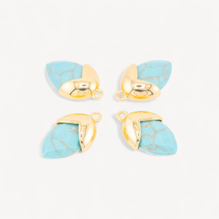 Pendente Componente Di Pietre Dure Incastonate Con Bronzo Ghianda 1 Anellino 12,5x20mm 8pz Dorato Turchese