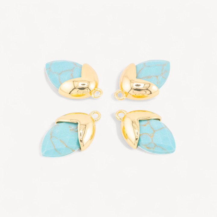 Pendente Componente Di Pietre Dure Incastonate Con Bronzo Ghianda 1 Anellino 12,5x20mm 8pz Dorato Turchese