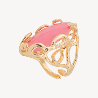 Anello Regolabile in Bronzo Dorato Collezione AURORA-1 con Cabochon di Cristallo Rosa | Gioiello Artigianale Donna 22x33mm