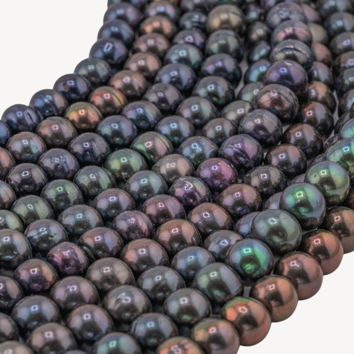 Perle di Fiume Tonde 9-10mm Nere Peacock