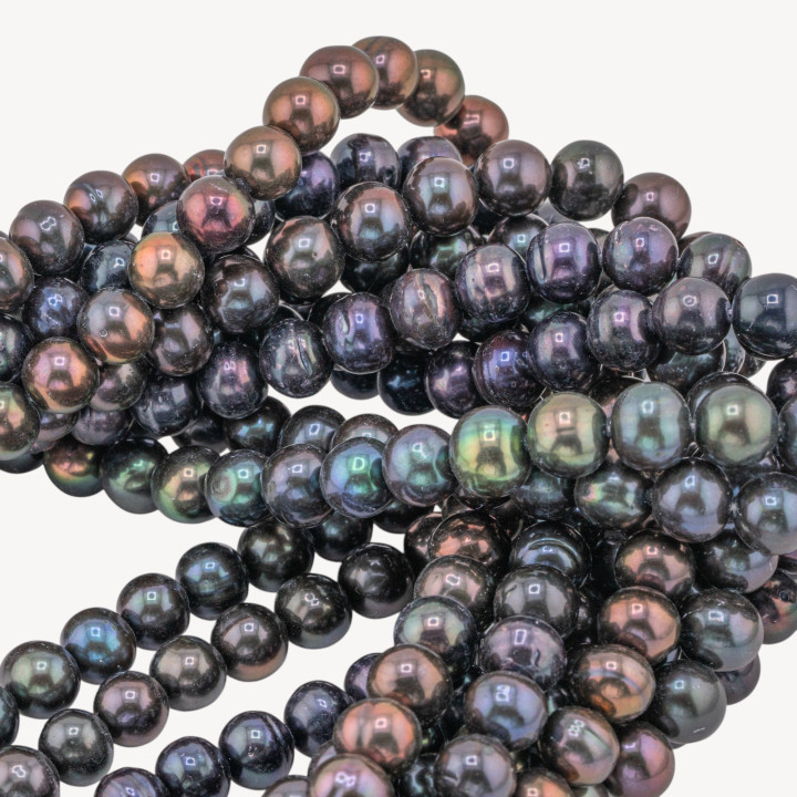 Perle di Fiume Tonde 9-10mm Nere Peacock
