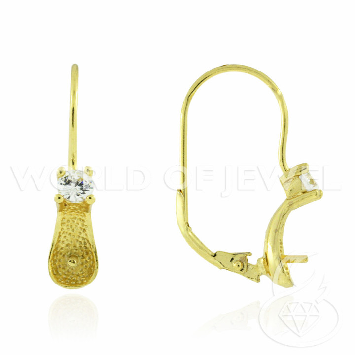 Boucles d'Oreilles Argent 925 Base Avec Zircon Crochet Fermé 05x26mm 3 Paires Doré