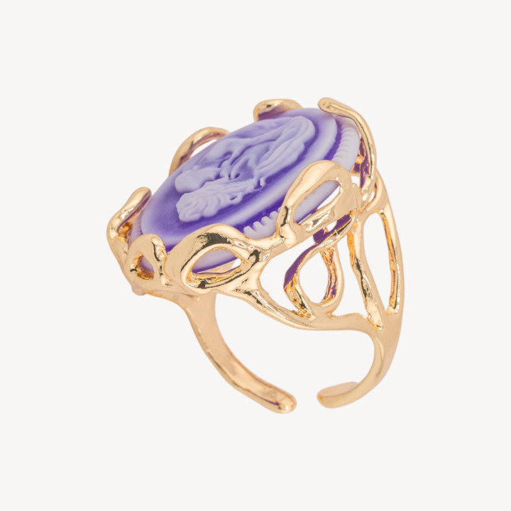 Anello Regolabile in Bronzo Dorato Collezione AURORA-1 con Cammeo in Resina con Donna | Gioiello Artigianale Donna 24x32mm