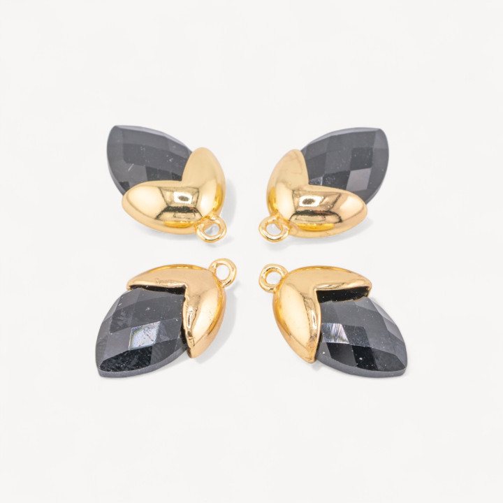 Pendente Componente Di Pietre Dure Incastonate Con Bronzo Ghianda 1 Anellino 12,5x20mm 8pz Dorato