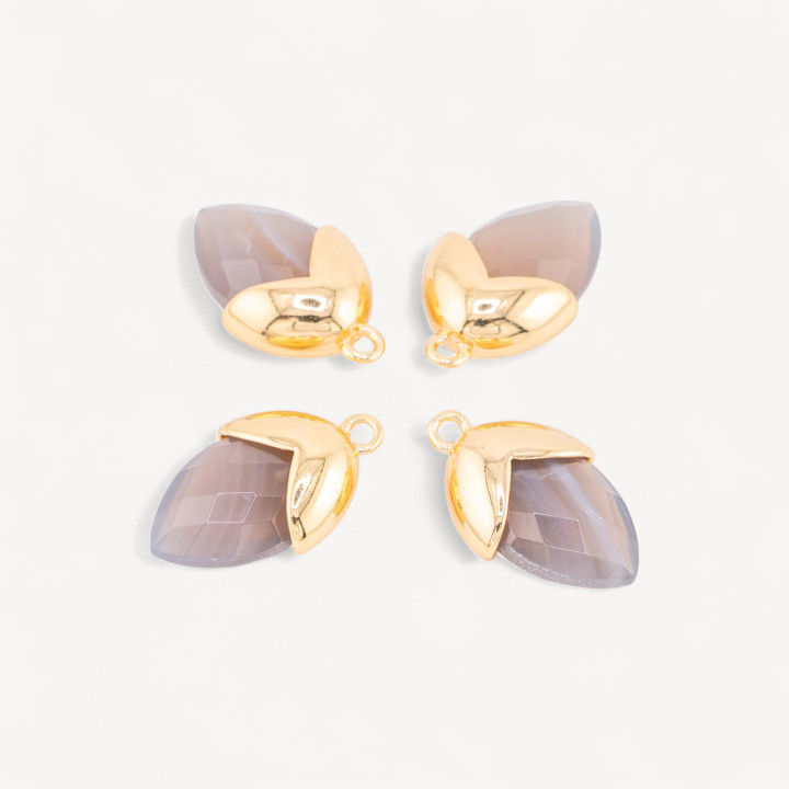 Pendente Componente Di Pietre Dure Incastonate Con Bronzo Ghianda 1 Anellino 12,5x20mm 8pz Dorato