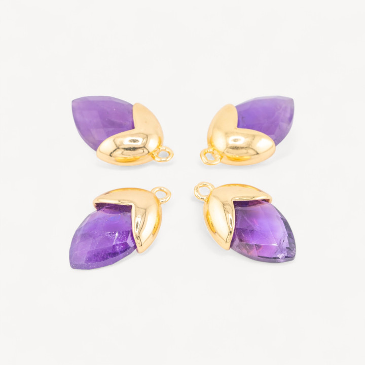 Pendente Componente Di Pietre Dure Incastonate Con Bronzo Ghianda 1 Anellino 12,5x20mm 8pz Dorato