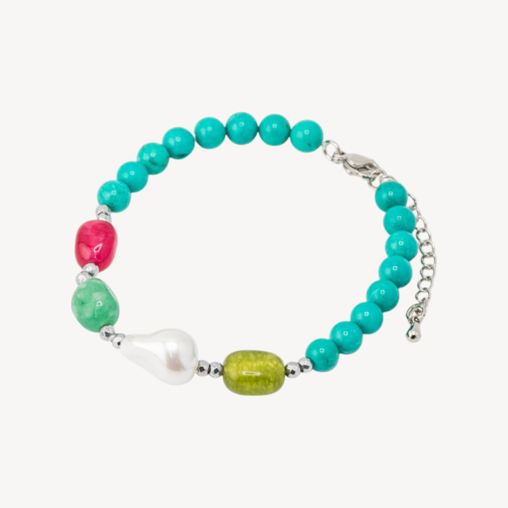 Bracciale con Pietre Dure e Perle di Maiorca 18,5cm + 5cm con Ematite Argentata