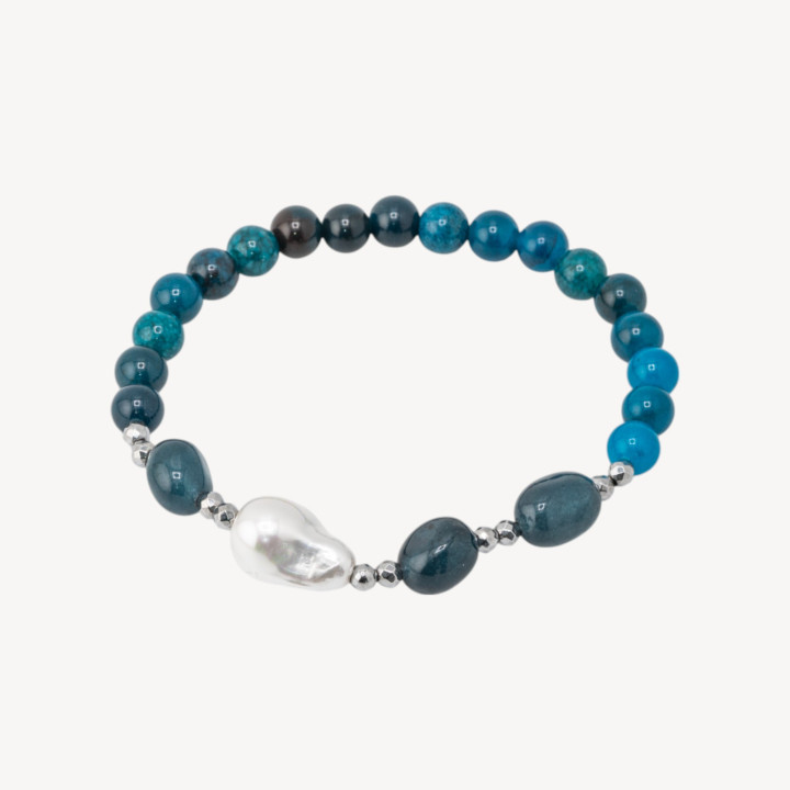 Bracciale Elastico con Pietre Dure e Perle di Maiorca con Ematite Argentata