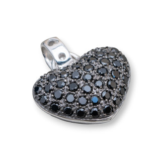 Ciondolo Pendente Di Argento 925 Cuore Con Zirconi Neri 22x24mm