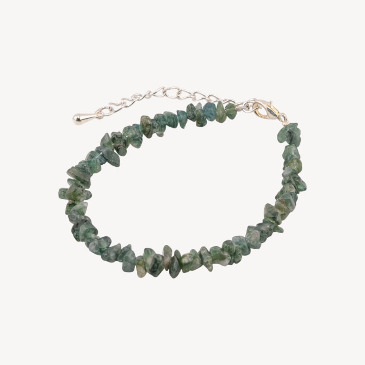 Bracciale con Pietre Dure e Chiusura e Catenina In Bronzo Con Sassi Di Tormalina Verde