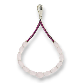 Ciondolo Pendente in Argento 925 Goccia Con Zirconi E Topazi Ovali Rosa E Ruby 31x50mm