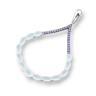 Ciondolo Pendente in Argento 925 Goccia Con Zirconi E Topazi Ovali Viola E Acqua 31x50mm