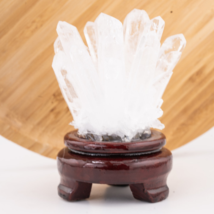 Scultura Naturale Cristallo di Rocca Grezzo (TQG) su Base Di Legno 300-350gr