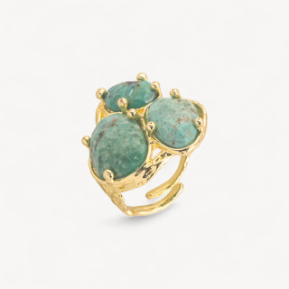 Anello Di Bronzo Collezione AURORA Con 3 Pietre Naturali 27x34mm Disegno Floreale Misura Regolabile Dorato Diaspro Africano