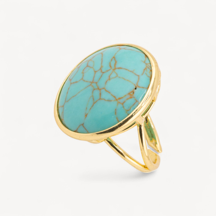 Anello Di Bronzo Con Pietra Naturale Incastonato Tondo Liscio 26mm Dorato Magnesite