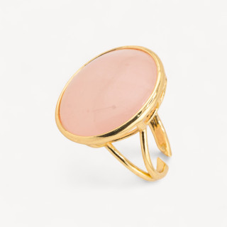 Anello Di Bronzo Con Pietra Naturale Incastonato Tondo Liscio 26mm Dorato Quarzo Rosa