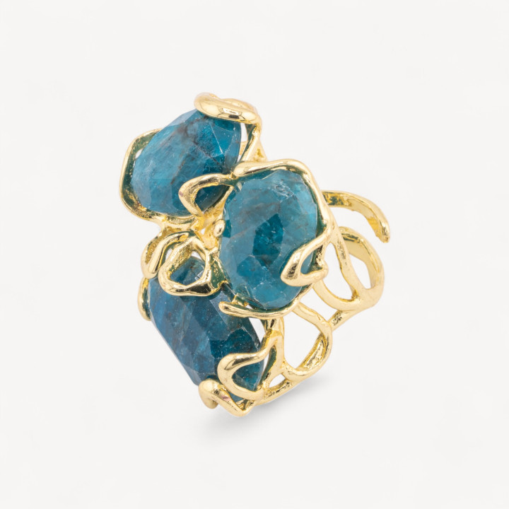 Anello Regolabile in Bronzo Dorato Collezione AURORA con Pietre Dure   Apatite | Gioiello Artigianale Donna 32x36mm