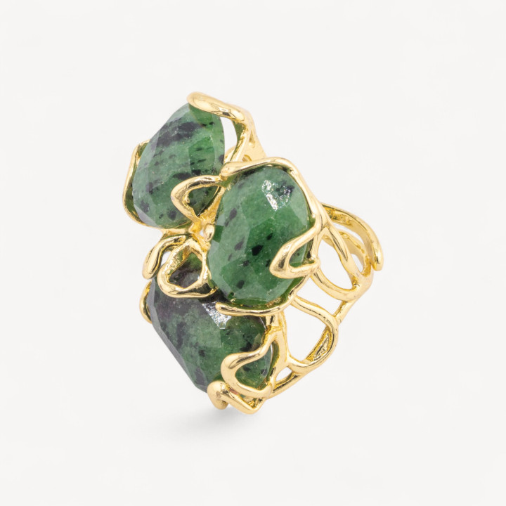 Anello Regolabile in Bronzo Dorato Collezione AURORA con Pietre Dure   Zoisite | Gioiello Artigianale Donna 32x36mm