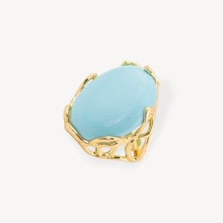 Anello Regolabile in Bronzo Dorato Collezione AURORA-1 con Pietre Dure   Pasta Di Turchese Liscio | Gioiello Artigianale Donna 